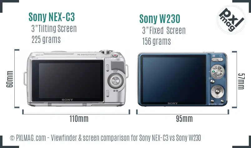 Sony NEX-C3 vs Sony W230 Screen and Viewfinder comparison