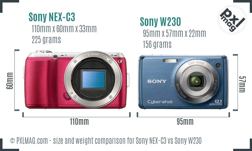 Sony NEX-C3 vs Sony W230 size comparison