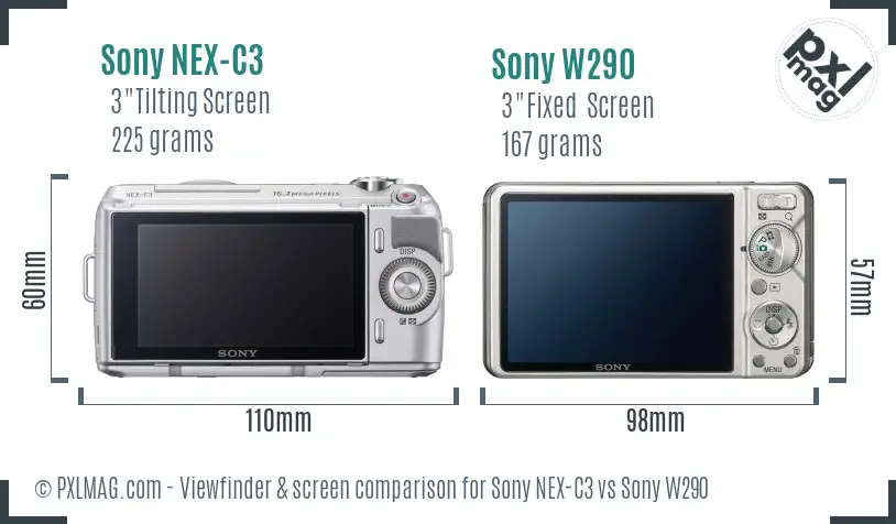 Sony NEX-C3 vs Sony W290 Screen and Viewfinder comparison