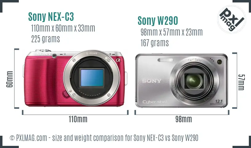 Sony NEX-C3 vs Sony W290 size comparison