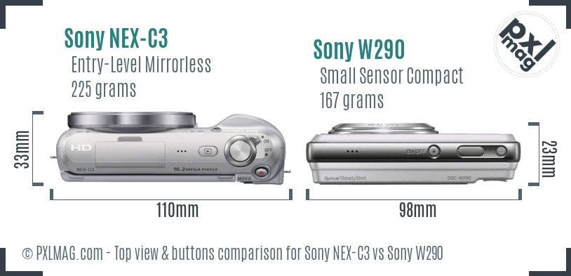 Sony NEX-C3 vs Sony W290 top view buttons comparison