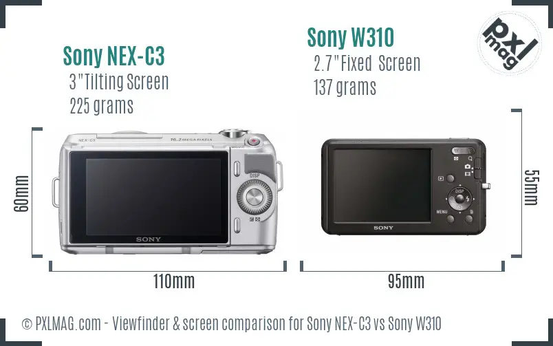 Sony NEX-C3 vs Sony W310 Screen and Viewfinder comparison