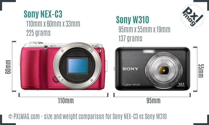 Sony NEX-C3 vs Sony W310 size comparison
