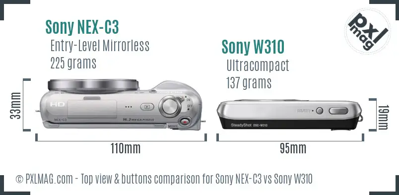 Sony NEX-C3 vs Sony W310 top view buttons comparison