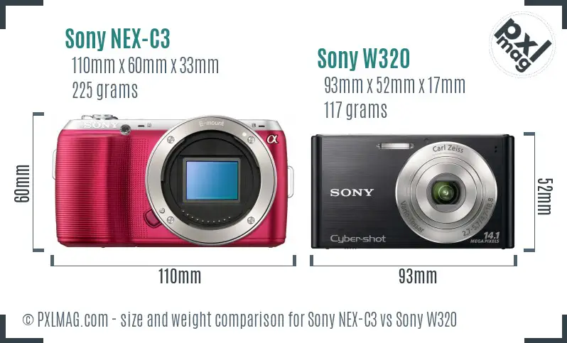 Sony NEX-C3 vs Sony W320 size comparison