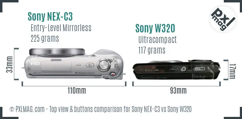 Sony NEX-C3 vs Sony W320 top view buttons comparison