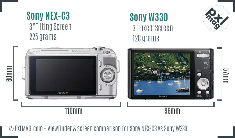Sony NEX-C3 vs Sony W330 Screen and Viewfinder comparison