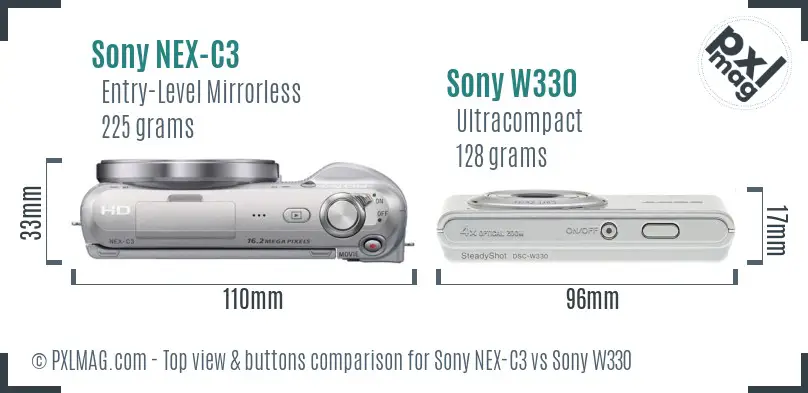 Sony NEX-C3 vs Sony W330 top view buttons comparison