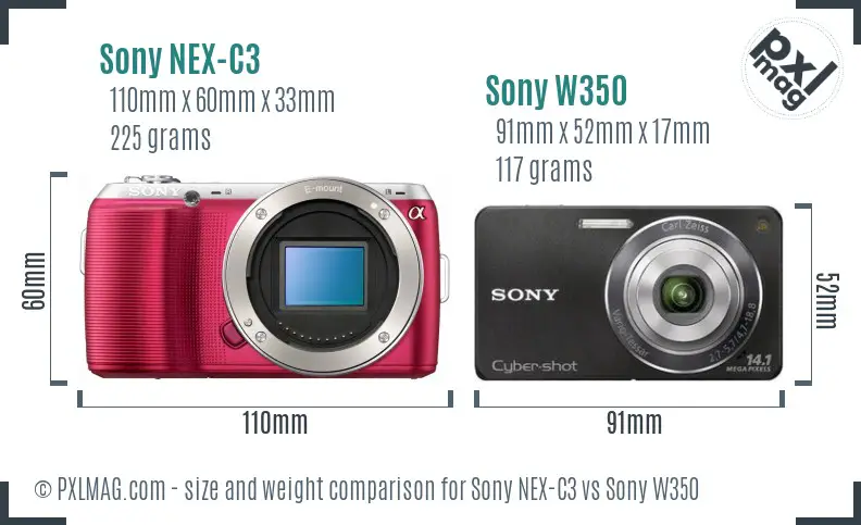 Sony NEX-C3 vs Sony W350 size comparison