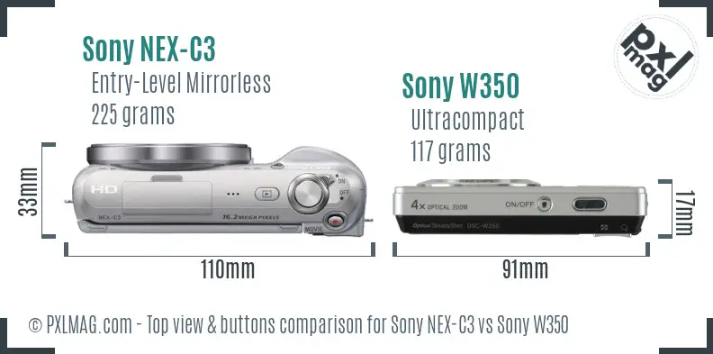 Sony NEX-C3 vs Sony W350 top view buttons comparison