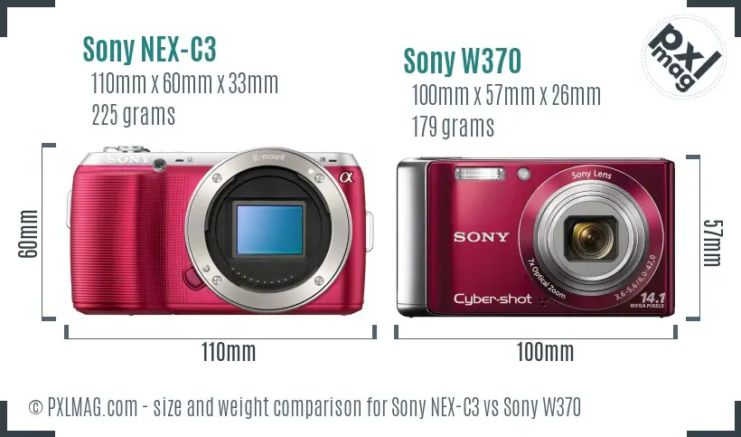 Sony NEX-C3 vs Sony W370 size comparison