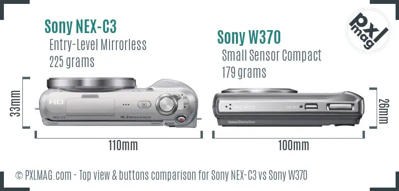 Sony NEX-C3 vs Sony W370 top view buttons comparison