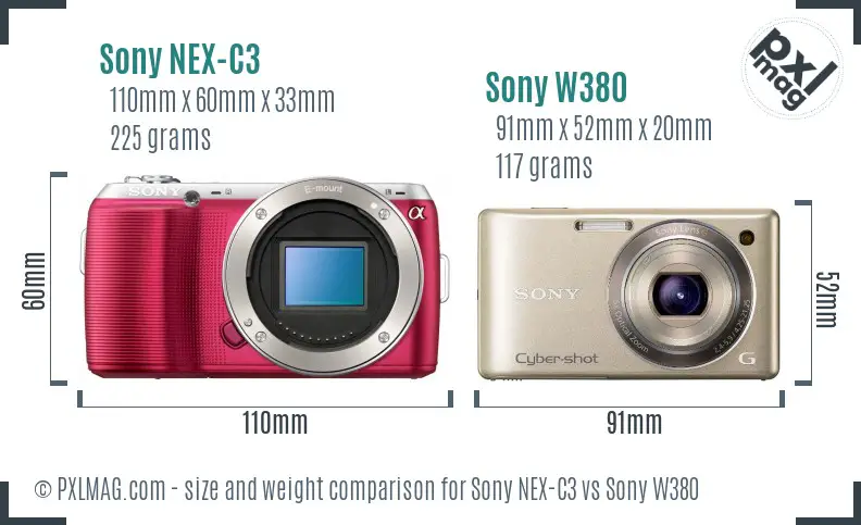 Sony NEX-C3 vs Sony W380 size comparison