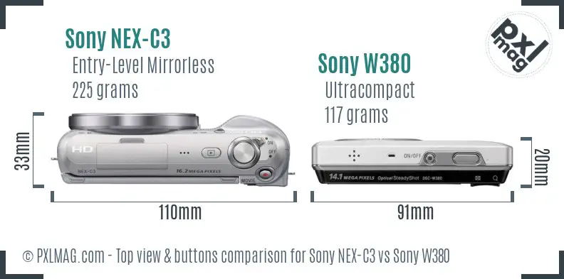 Sony NEX-C3 vs Sony W380 top view buttons comparison