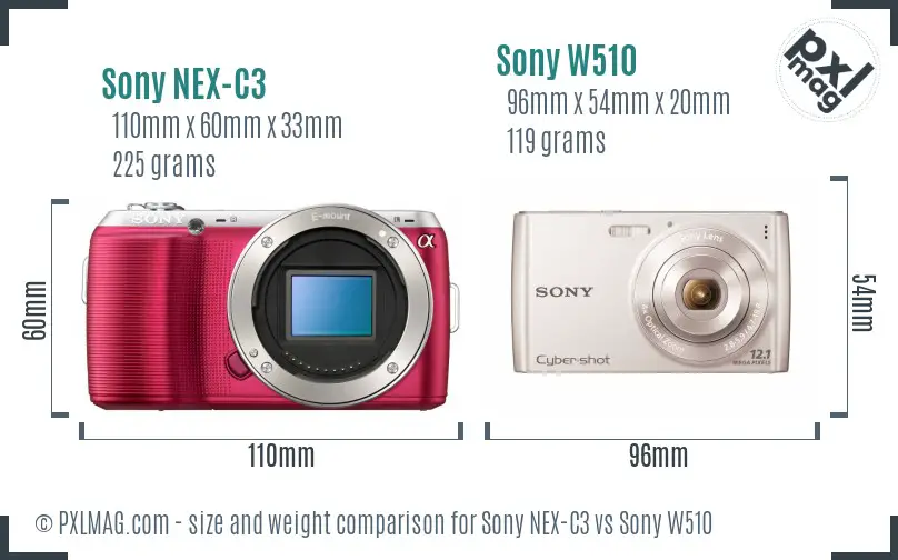 Sony NEX-C3 vs Sony W510 size comparison