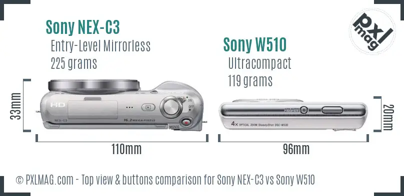 Sony NEX-C3 vs Sony W510 top view buttons comparison