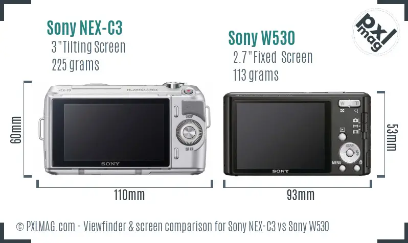 Sony NEX-C3 vs Sony W530 Screen and Viewfinder comparison