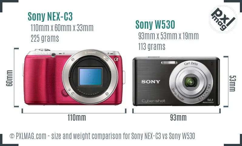 Sony NEX-C3 vs Sony W530 size comparison