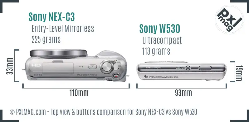 Sony NEX-C3 vs Sony W530 top view buttons comparison