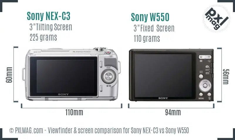 Sony NEX-C3 vs Sony W550 Screen and Viewfinder comparison
