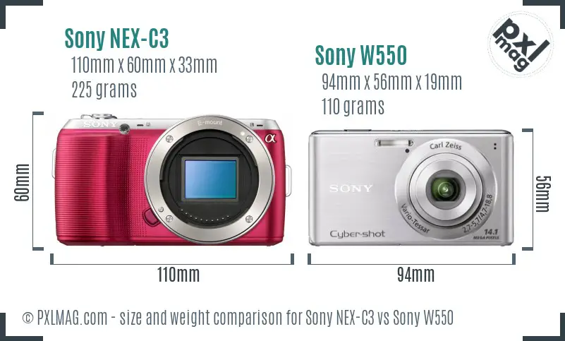 Sony NEX-C3 vs Sony W550 size comparison