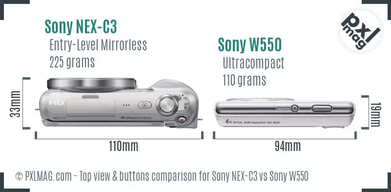 Sony NEX-C3 vs Sony W550 top view buttons comparison