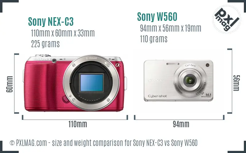 Sony NEX-C3 vs Sony W560 size comparison