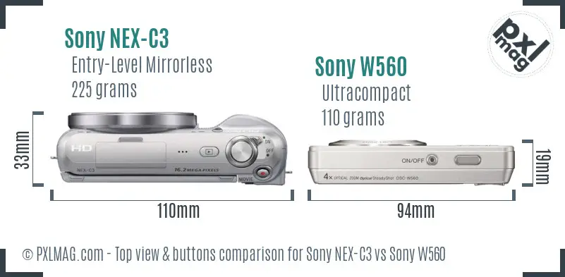 Sony NEX-C3 vs Sony W560 top view buttons comparison