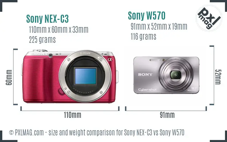 Sony NEX-C3 vs Sony W570 size comparison