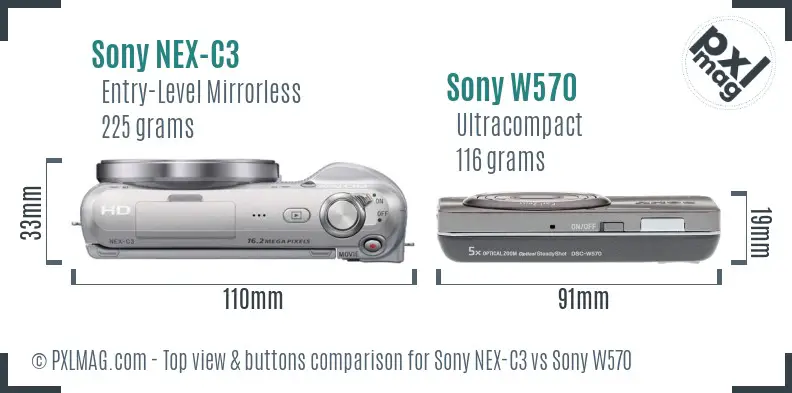 Sony NEX-C3 vs Sony W570 top view buttons comparison