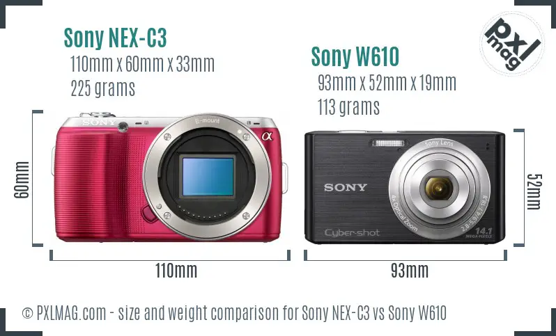 Sony NEX-C3 vs Sony W610 size comparison