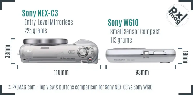 Sony NEX-C3 vs Sony W610 top view buttons comparison