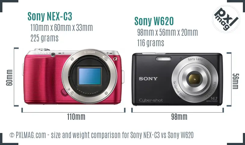 Sony NEX-C3 vs Sony W620 size comparison