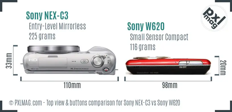Sony NEX-C3 vs Sony W620 top view buttons comparison