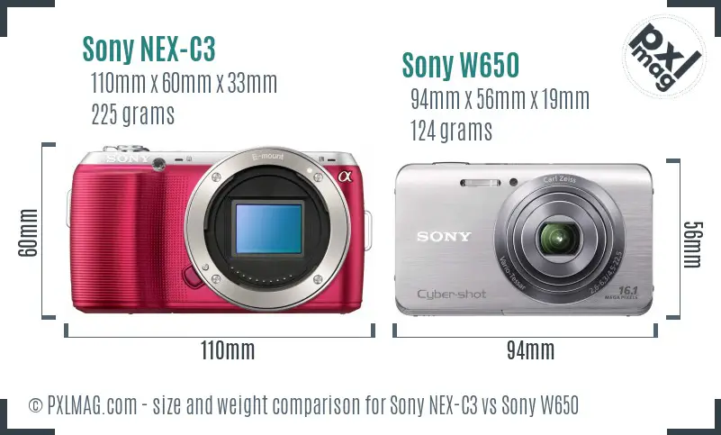 Sony NEX-C3 vs Sony W650 size comparison