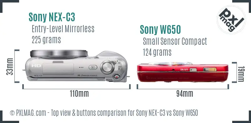 Sony NEX-C3 vs Sony W650 top view buttons comparison