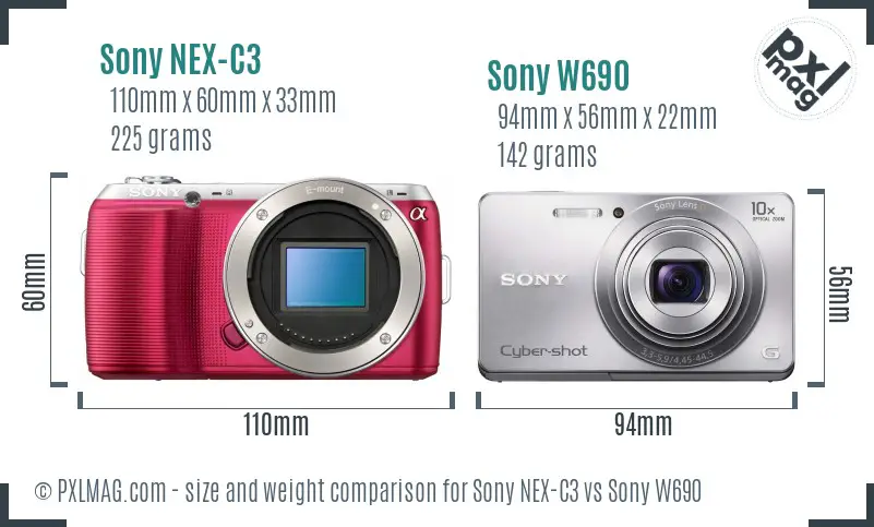 Sony NEX-C3 vs Sony W690 size comparison