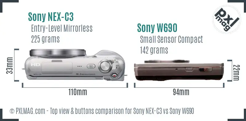 Sony NEX-C3 vs Sony W690 top view buttons comparison