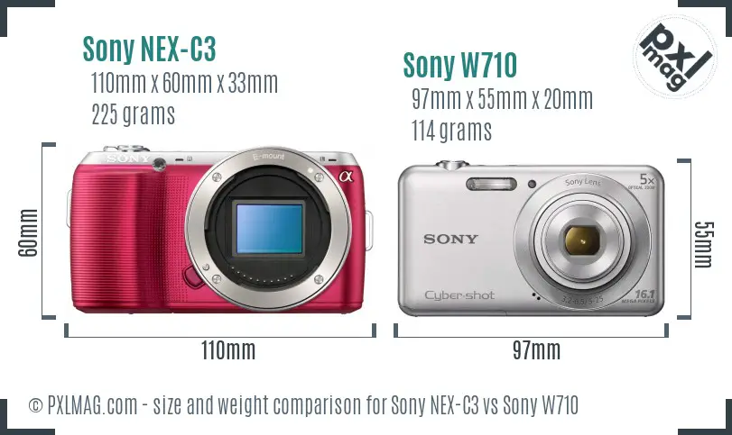 Sony NEX-C3 vs Sony W710 size comparison