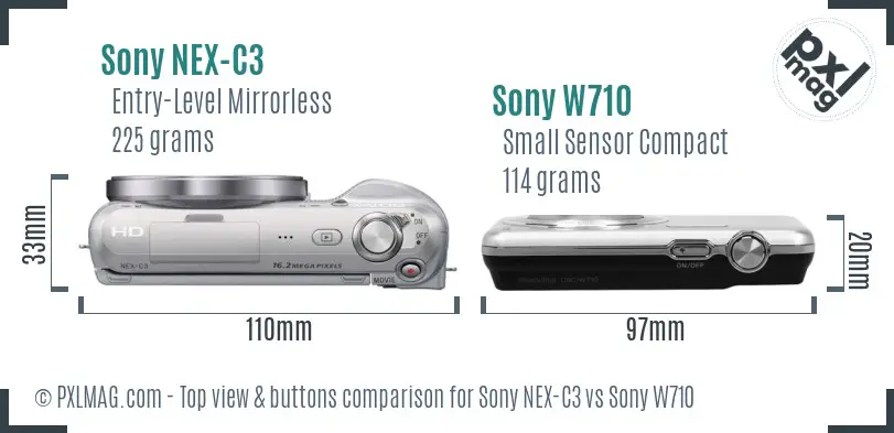 Sony NEX-C3 vs Sony W710 top view buttons comparison