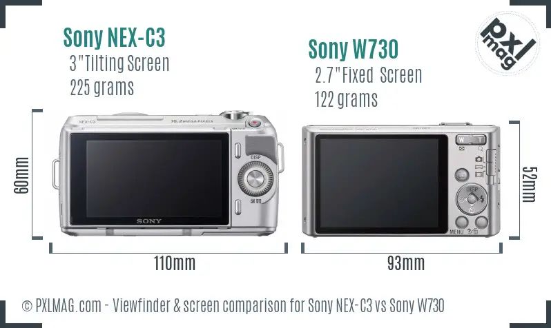 Sony NEX-C3 vs Sony W730 Screen and Viewfinder comparison
