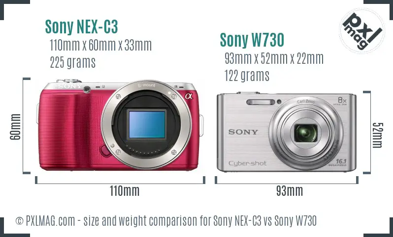 Sony NEX-C3 vs Sony W730 size comparison