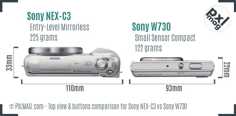 Sony NEX-C3 vs Sony W730 top view buttons comparison