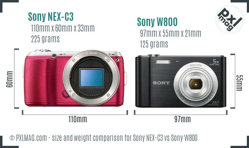 Sony NEX-C3 vs Sony W800 size comparison