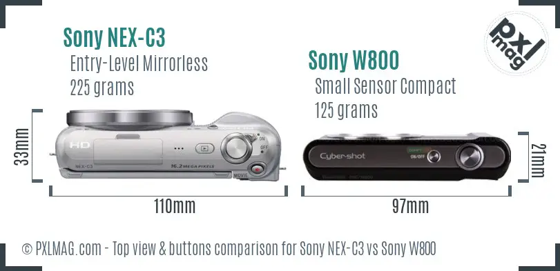 Sony NEX-C3 vs Sony W800 top view buttons comparison