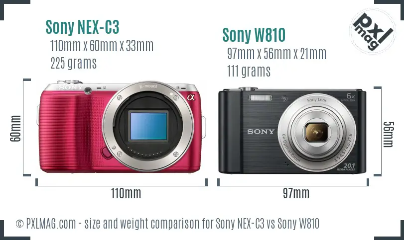 Sony NEX-C3 vs Sony W810 size comparison