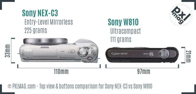 Sony NEX-C3 vs Sony W810 top view buttons comparison