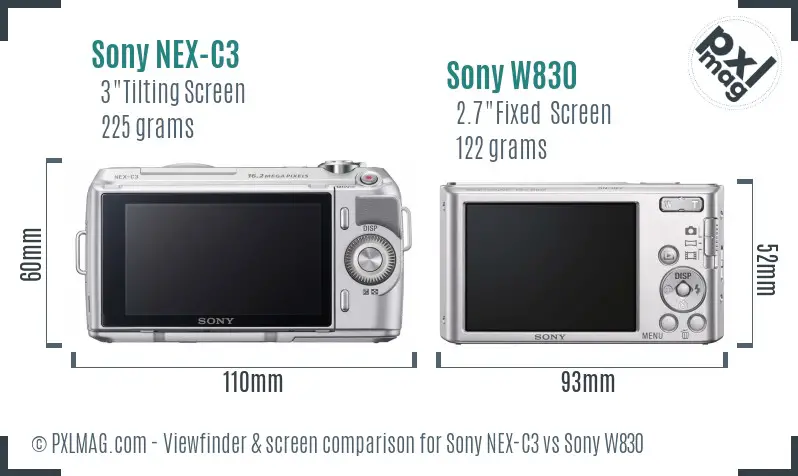 Sony NEX-C3 vs Sony W830 Screen and Viewfinder comparison