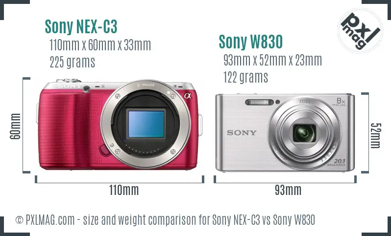 Sony NEX-C3 vs Sony W830 size comparison