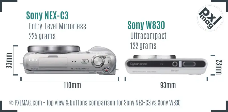 Sony NEX-C3 vs Sony W830 top view buttons comparison
